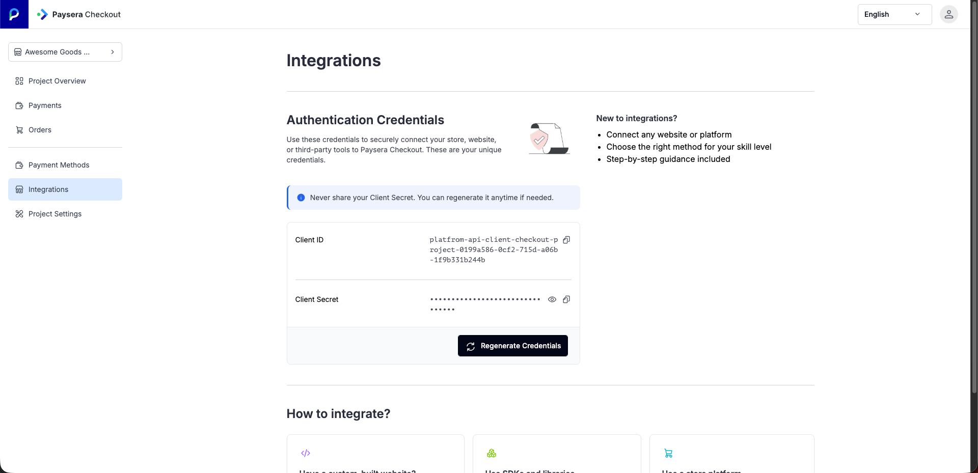Paysera Checkout - Integrations page