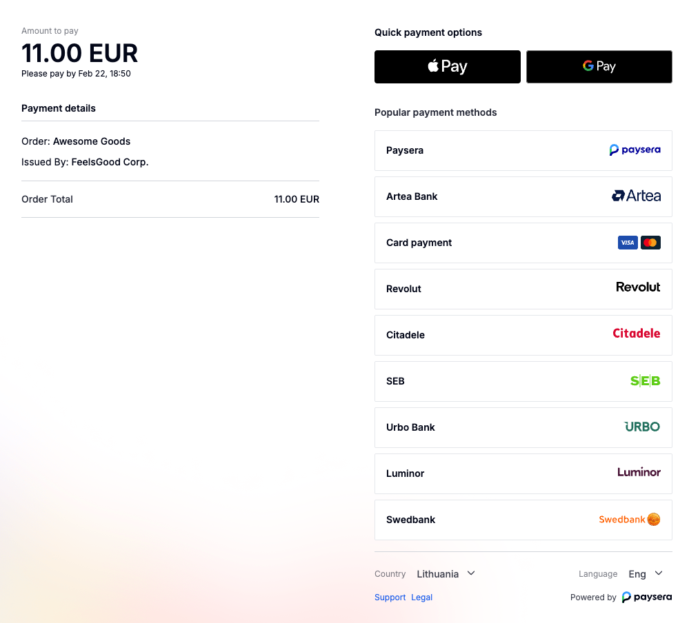 Paysera Checkout - Modern Payment Collection Form